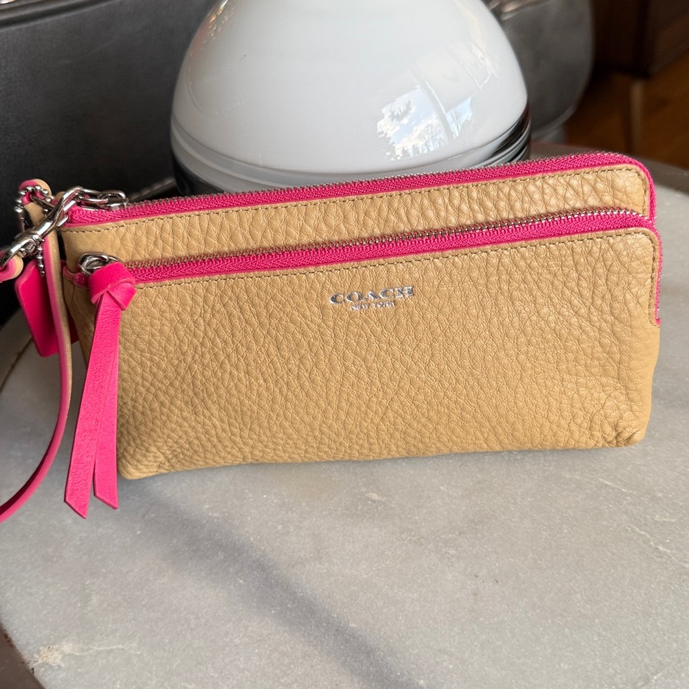 Coach Bleecker Leather Edgepaint Double Zip Wallet Wristlet